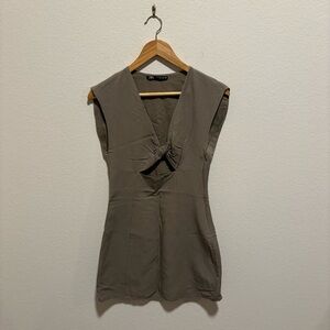 ZARA Olive Green Cutout Mini Dress taupe knot